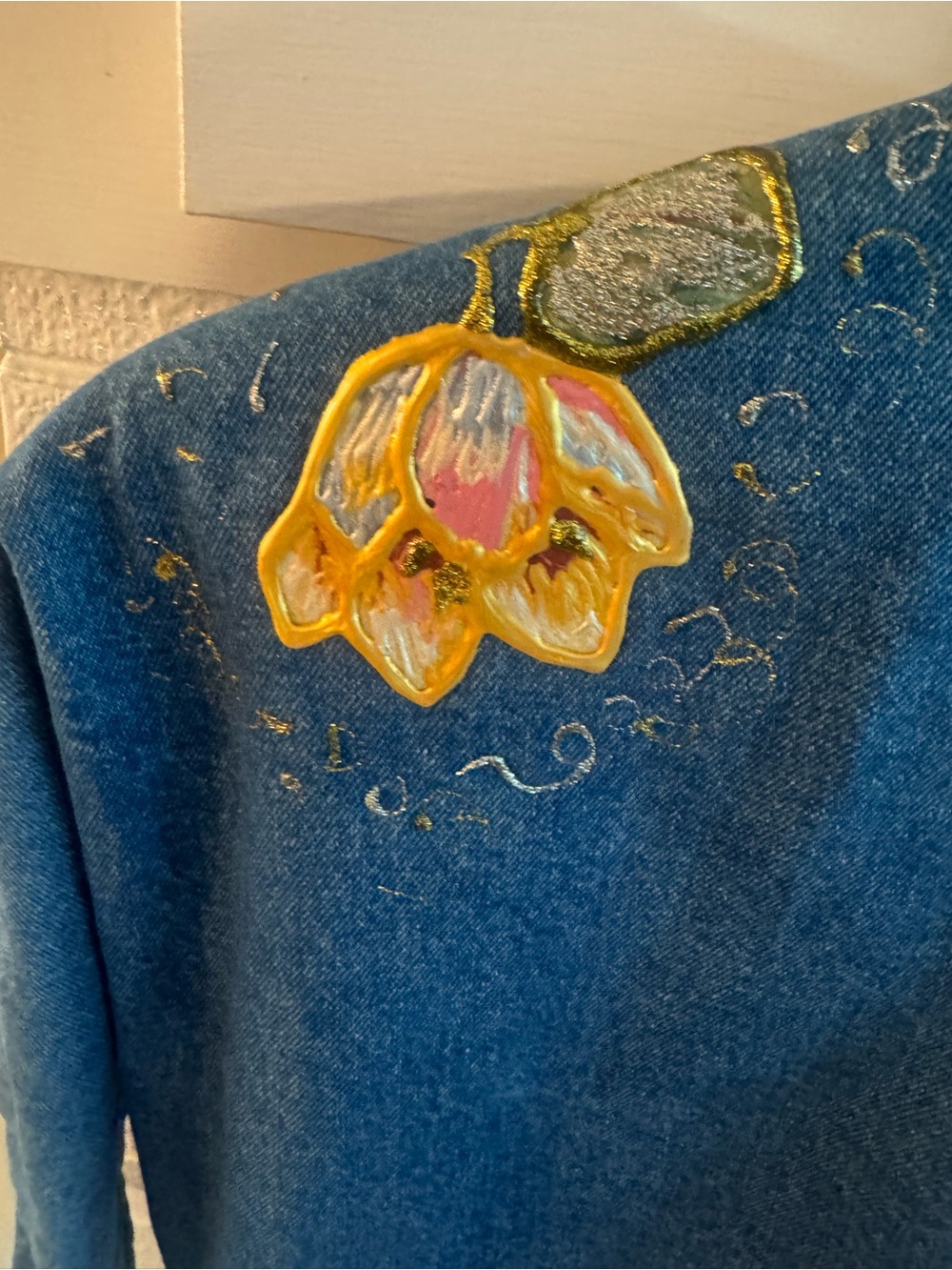 Vintage Sunbelt Custom Hand Puff Painted Floral Denim Jacket Wearable Art - Picture 9 of 17